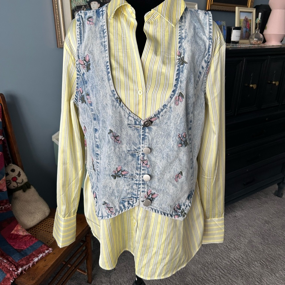 Floral Denim Vest